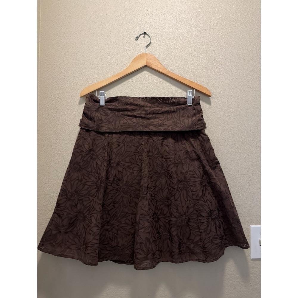 VTG Y2K Starcity Floral Burnout A-Line Mini Skirt Brown Size 9 Boho Whimsigoth